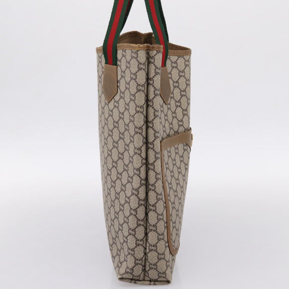 GUCCI GG Plus Supreme Web Sherry Line Tote Bag PVC Beige Gold Auth 203128