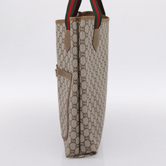 GUCCI GG Plus Supreme Web Sherry Line Tote Bag PVC Beige Gold Auth 203128
