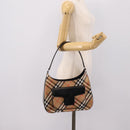 Burberrys Nova Check Shoulder Bag Canvas Beige Silver Auth 203137V-21