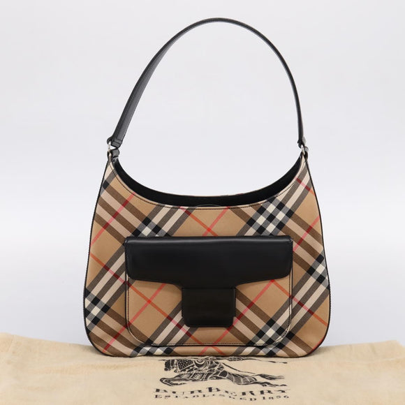 Burberrys Nova Check Shoulder Bag Canvas Beige Silver Auth 203137V