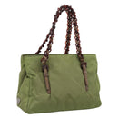 PRADA Chain Shoulder Bag Nylon Green Silver Auth 203138-1