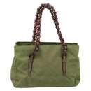 PRADA Chain Shoulder Bag Nylon Green Silver Auth 203138-2