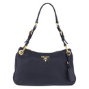 PRADA Shoulder Bag Leather Navy Gold Auth 203139V-13