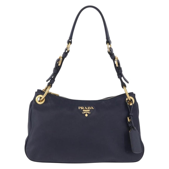 PRADA Shoulder Bag Leather Navy Gold Auth 203139V