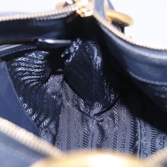 PRADA Shoulder Bag Leather Navy Gold Auth 203139V