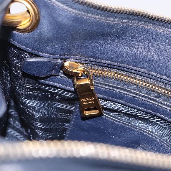 PRADA Shoulder Bag Leather Navy Gold Auth 203139V