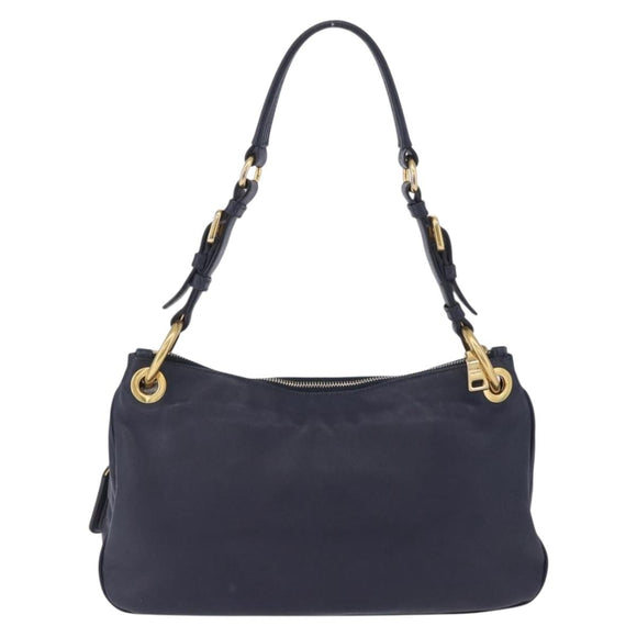 PRADA Shoulder Bag Leather Navy Gold Auth 203139V