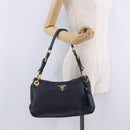 PRADA Shoulder Bag Leather Navy Gold Auth 203139V-33