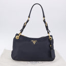 PRADA Shoulder Bag Leather Navy Gold Auth 203139V-12