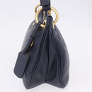 PRADA Shoulder Bag Leather Navy Gold Auth 203139V-4