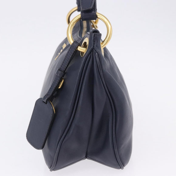 PRADA Shoulder Bag Leather Navy Gold Auth 203139V