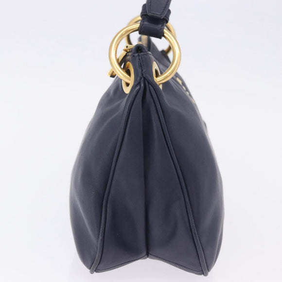 PRADA Shoulder Bag Leather Navy Gold Auth 203139V