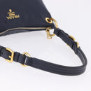 PRADA Shoulder Bag Leather Navy Gold Auth 203139V-7