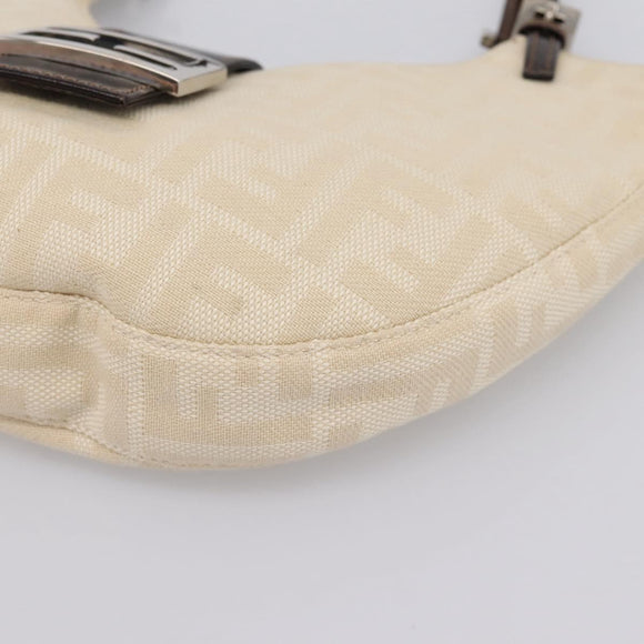 FENDI Zucca Canvas Mamma Baguette Shoulder Bag Beige Silver Auth 203140V