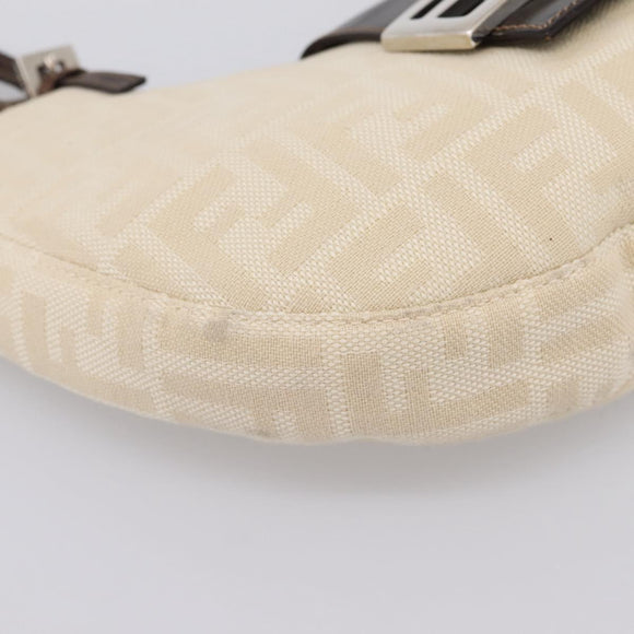 FENDI Zucca Canvas Mamma Baguette Shoulder Bag Beige Silver Auth 203140V