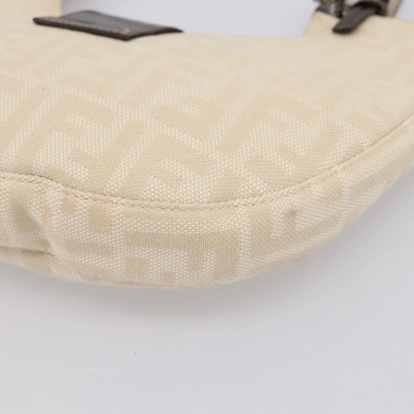 FENDI Zucca Canvas Mamma Baguette Shoulder Bag Beige Silver Auth 203140V