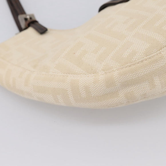 FENDI Zucca Canvas Mamma Baguette Shoulder Bag Beige Silver Auth 203140V