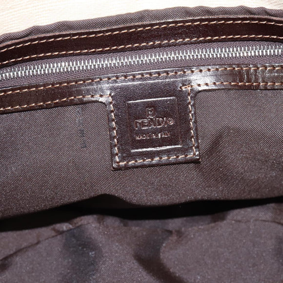 FENDI Zucca Canvas Mamma Baguette Shoulder Bag Beige Silver Auth 203140V