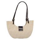 FENDI Zucca Canvas Mamma Baguette Shoulder Bag Beige Silver Auth 203140V-3