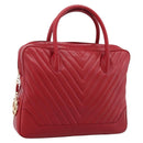 CHANEL V stitch Hand Bag Lamb Skin Red Gold CC Auth 203141-1