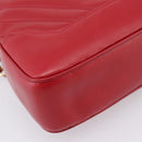 CHANEL V stitch Hand Bag Lamb Skin Red Gold CC Auth 203141-11