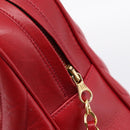 CHANEL V stitch Hand Bag Lamb Skin Red Gold CC Auth 203141-15