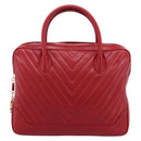 CHANEL V stitch Hand Bag Lamb Skin Red Gold CC Auth 203141-2