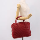 CHANEL V stitch Hand Bag Lamb Skin Red Gold CC Auth 203141-25