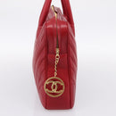 CHANEL V stitch Hand Bag Lamb Skin Red Gold CC Auth 203141-4