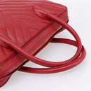 CHANEL V stitch Hand Bag Lamb Skin Red Gold CC Auth 203141-7