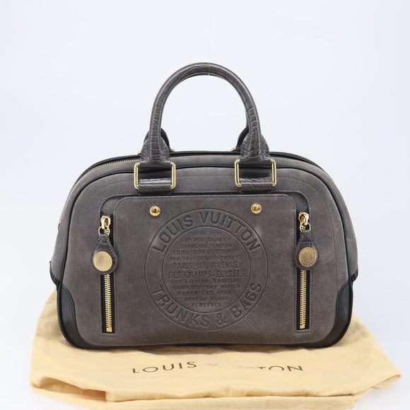 LOUIS VUITTON Stamp Bag PM Hand Bag Suede Gray Gold M95237 LV Auth 203148V