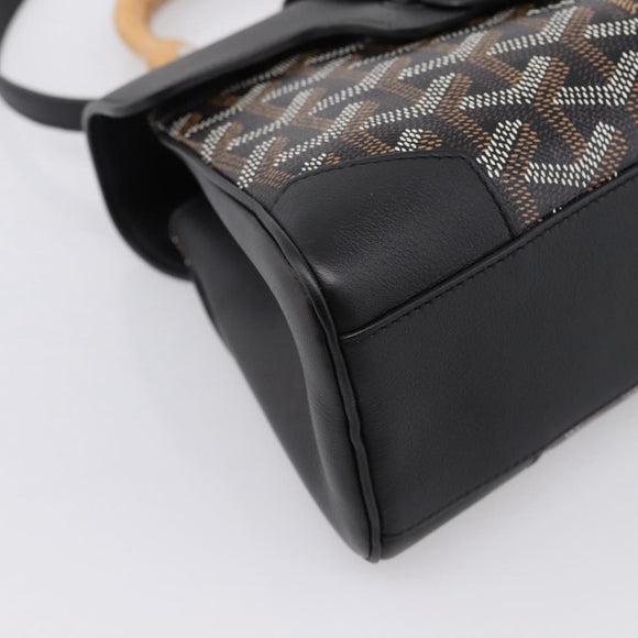 GOYARD Herringbone Saigon Hand Bag PVC 2way Black Silver Auth 203151SM