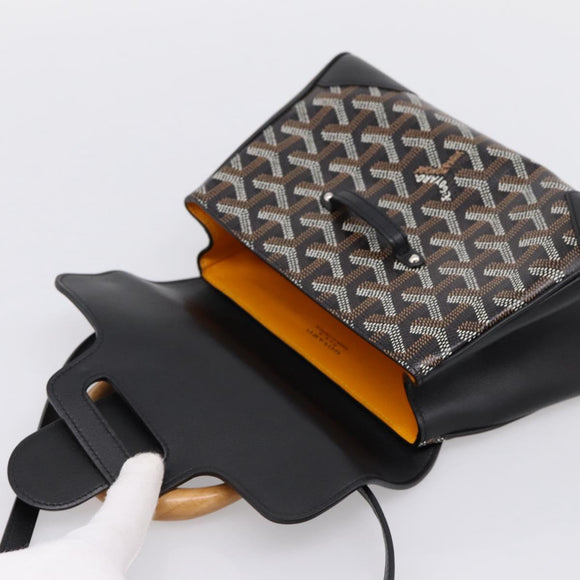 GOYARD Herringbone Saigon Hand Bag PVC 2way Black Silver Auth 203151SM