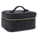 CHANEL Vanity Hand Bag Caviar Skin Black Gold CC Auth 203153V-1