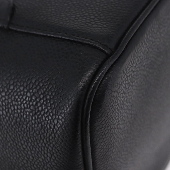 CHANEL Vanity Hand Bag Caviar Skin Black Gold CC Auth 203153V