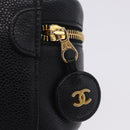 CHANEL Vanity Hand Bag Caviar Skin Black Gold CC Auth 203153V-9