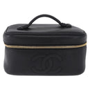 CHANEL Vanity Hand Bag Caviar Skin Black Gold CC Auth 203153V-13