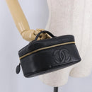 CHANEL Vanity Hand Bag Caviar Skin Black Gold CC Auth 203153V-23