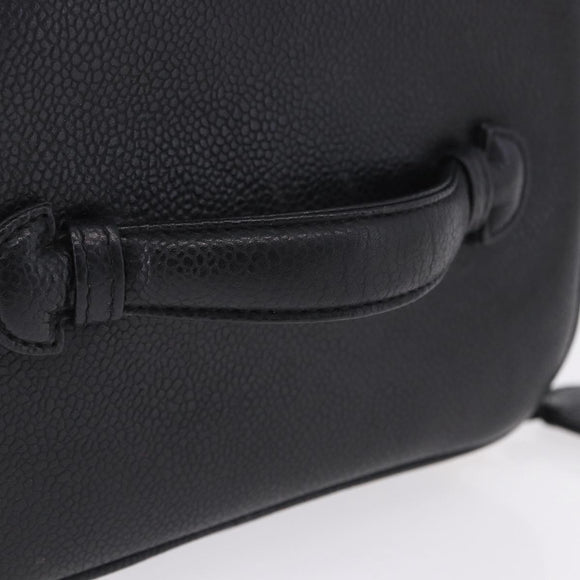 CHANEL Vanity Hand Bag Caviar Skin Black Gold CC Auth 203153V