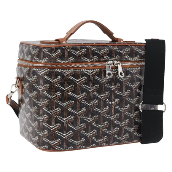 GOYARD Herringbone Vanity Muse Hand Bag PVC 2way Black Silver Auth 203159SM