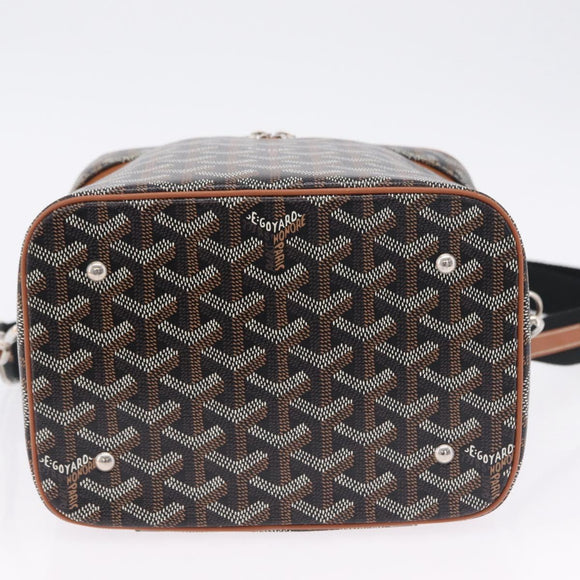 GOYARD Herringbone Vanity Muse Hand Bag PVC 2way Black Silver Auth 203159SM