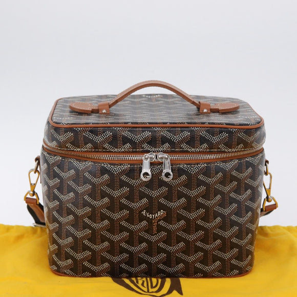 GOYARD Herringbone Vanity Muse Hand Bag PVC 2way Black Silver Auth 203159SM