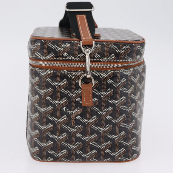 GOYARD Herringbone Vanity Muse Hand Bag PVC 2way Black Silver Auth 203159SM