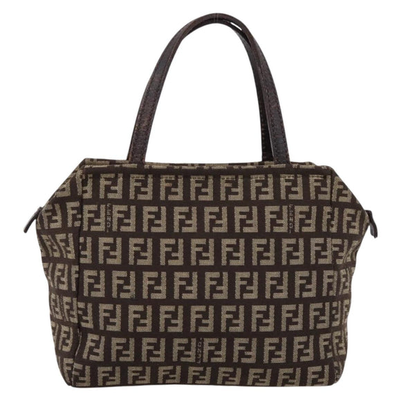 FENDI Zucchino Canvas Hand Bag Brown Auth 203176