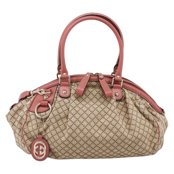 GUCCI Diamante Hand Bag Canvas 2way Beige Gold 223974 Auth 203180