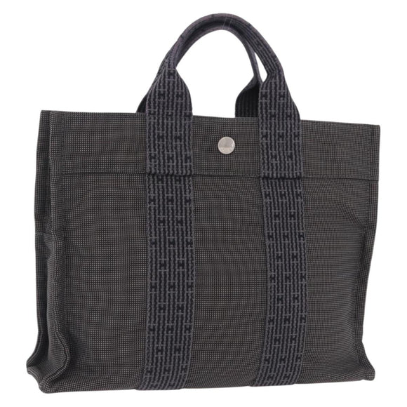 HERMES Her LinePM Hand Bag Canvas Gray Silver Auth 203181A