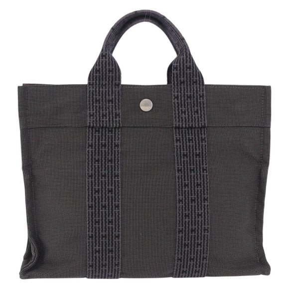 HERMES Her LinePM Hand Bag Canvas Gray Silver Auth 203181A