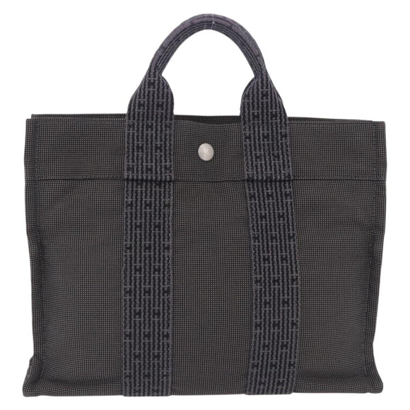 HERMES Her LinePM Hand Bag Canvas Gray Silver Auth 203181A
