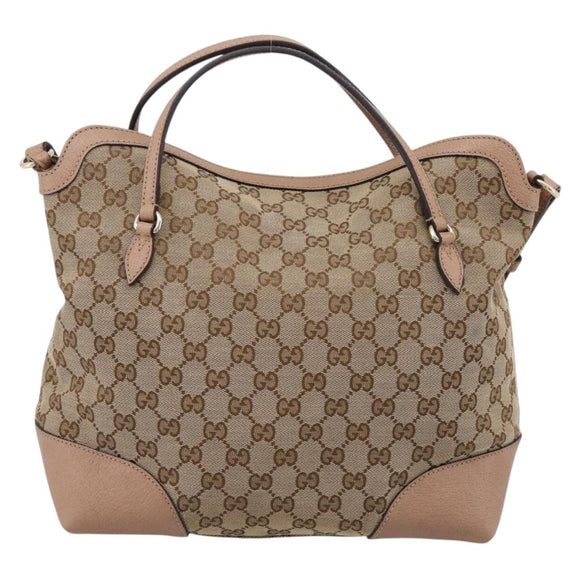 GUCCI GG Canvas Hand Bag 2way Beige Gold 353120 Auth 203182A