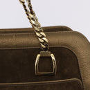 CARTIER Shoulder Bag Suede Green Gold Auth 203184V-16